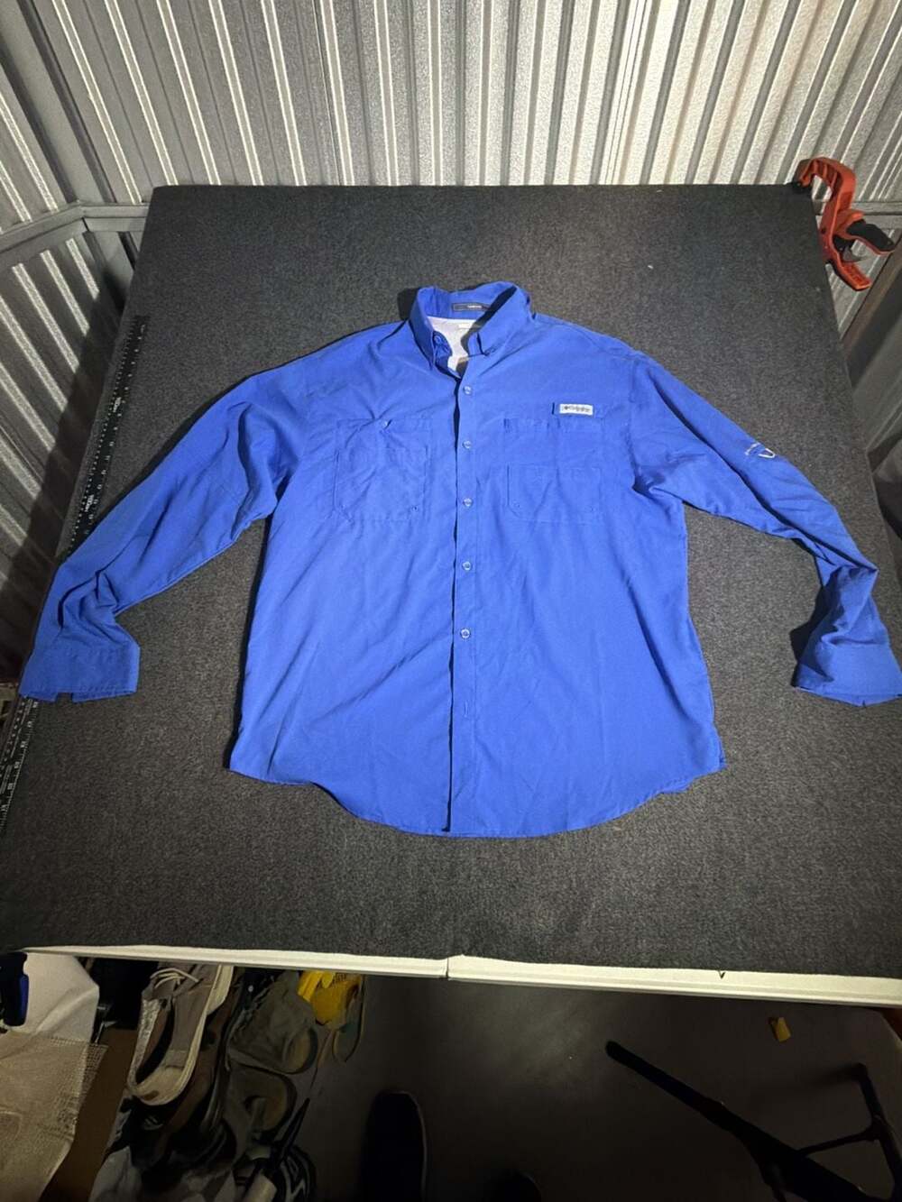 Columbia PFG Tamiami II Long Sleeve Shirt Size L Blue Fishing